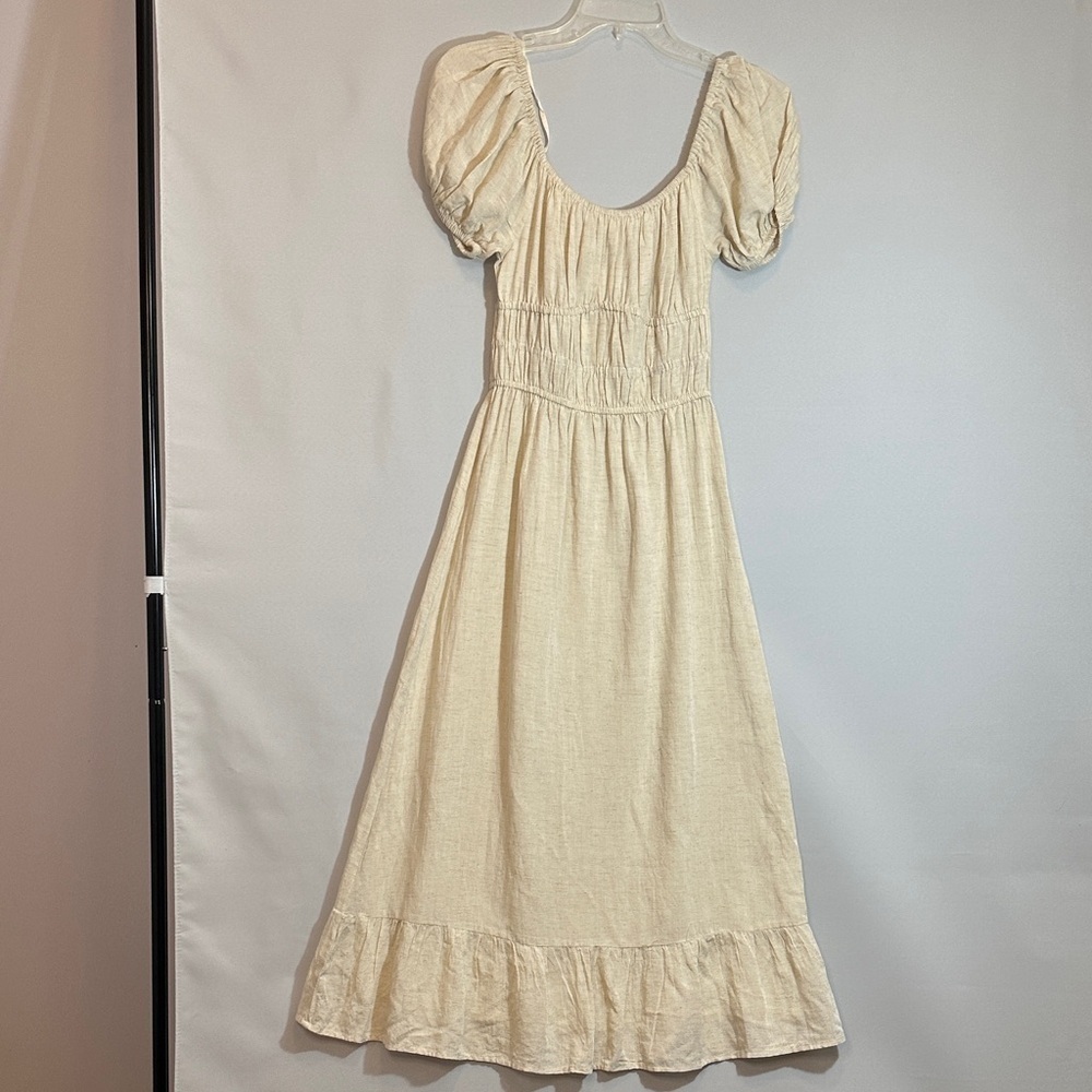 Sim & Sam Womens Size XS Smocked MIDI Milkmaid Dress Cream Puff Sleeve Dress NWT